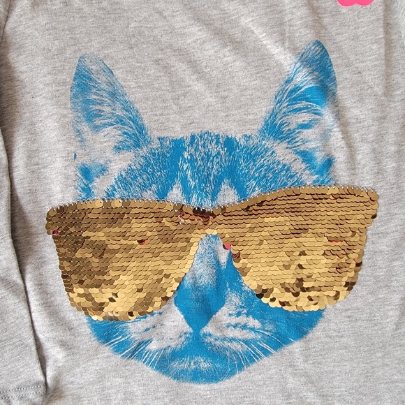 NWT Cute & Fun Sequin Flip Cat Shirt Grey XL - Picture 3 of 7